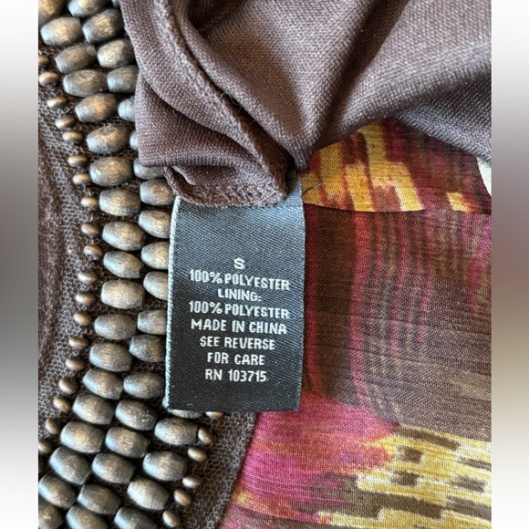 ZAC & RACHEL Aztec Tunic Top Size Small Bohemian Beaded Neckline Lined - Picture 7 of 8